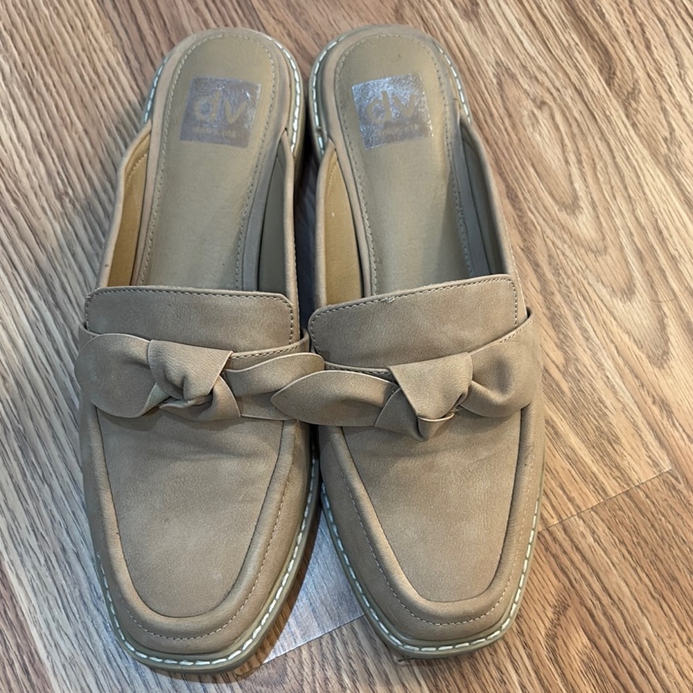 Tan Slip-On Loafers with Bow Detail